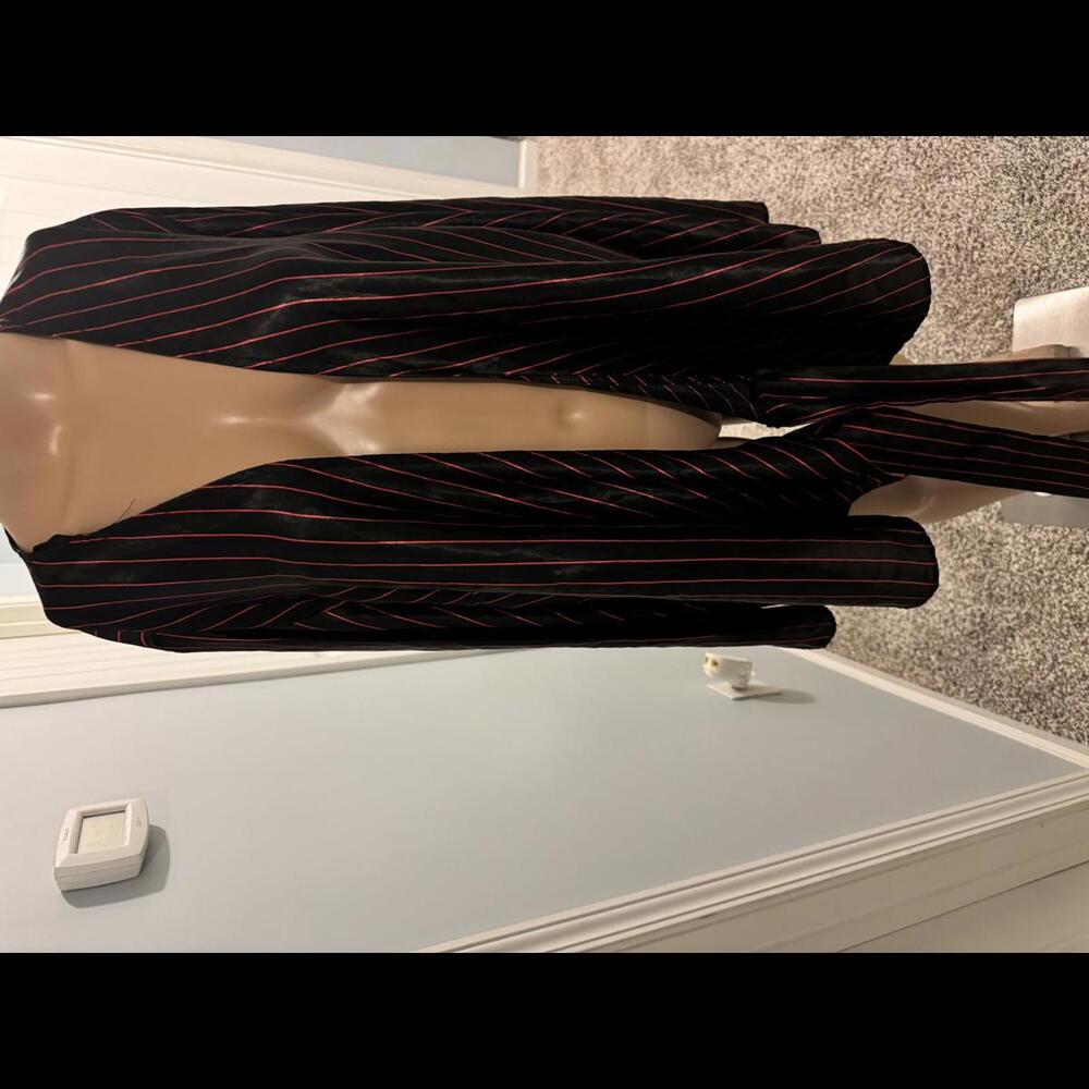 Stylish Black and Red Striped Kimono Style Wrap Shirt
